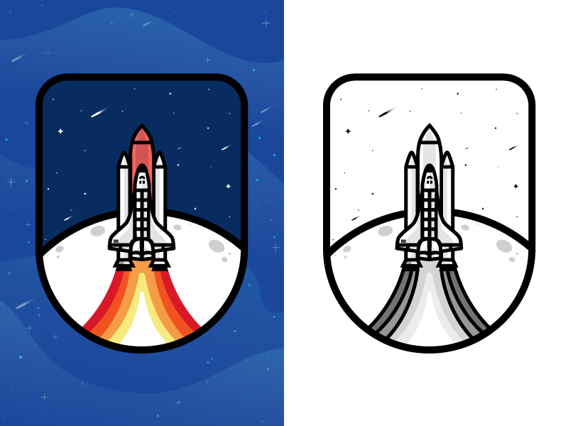 badge Icon Space  planet dribbble moon fire Spaceshuttle galaxy Illustrator rocket stars inspiration