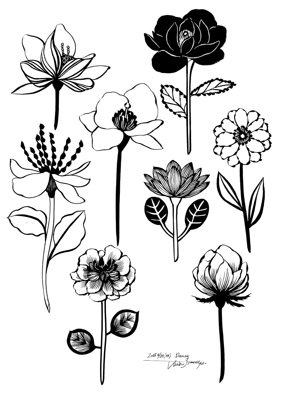 flower pattern draw asian mood brush pen card