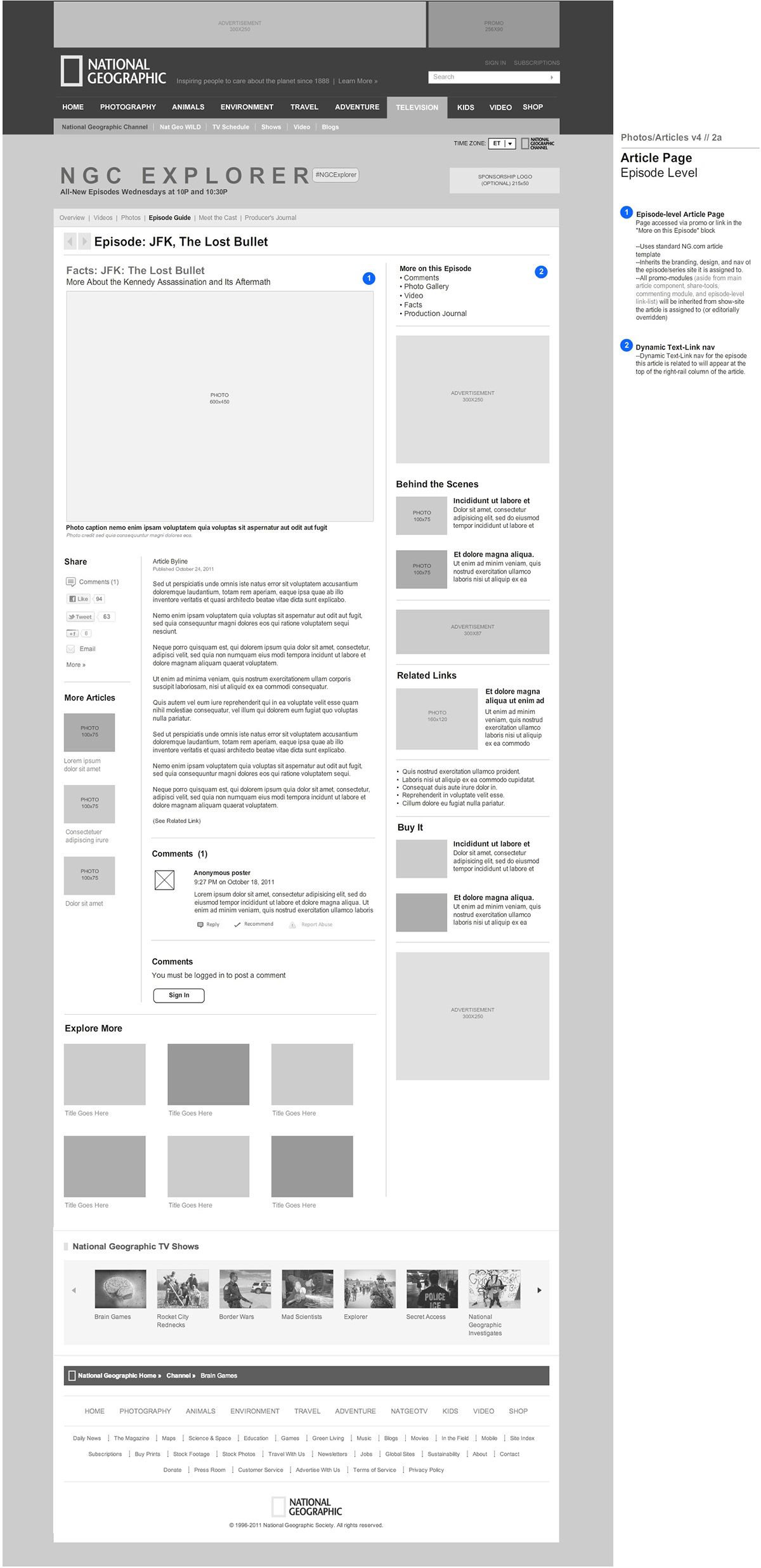 National geographic channel redesign wireframes