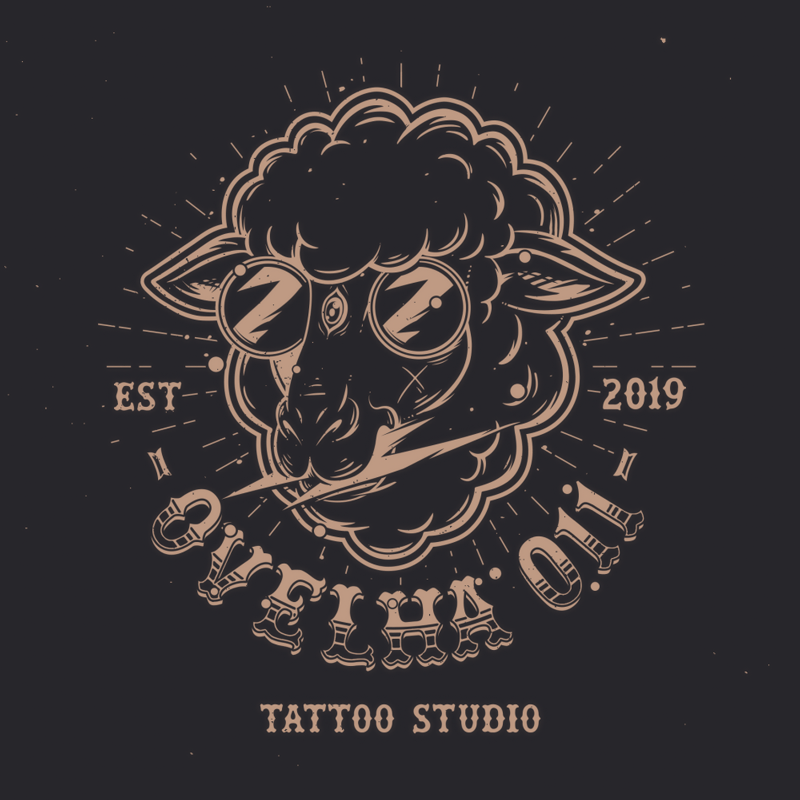 tattoo studio logo ovelha sheep rock b&w tattoostudio psychedelic cartoon