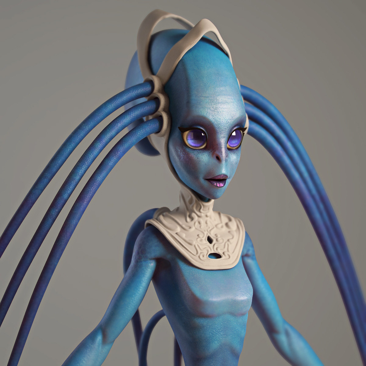 Character alien 3D cartoon sci-fi blue Space  galaxy