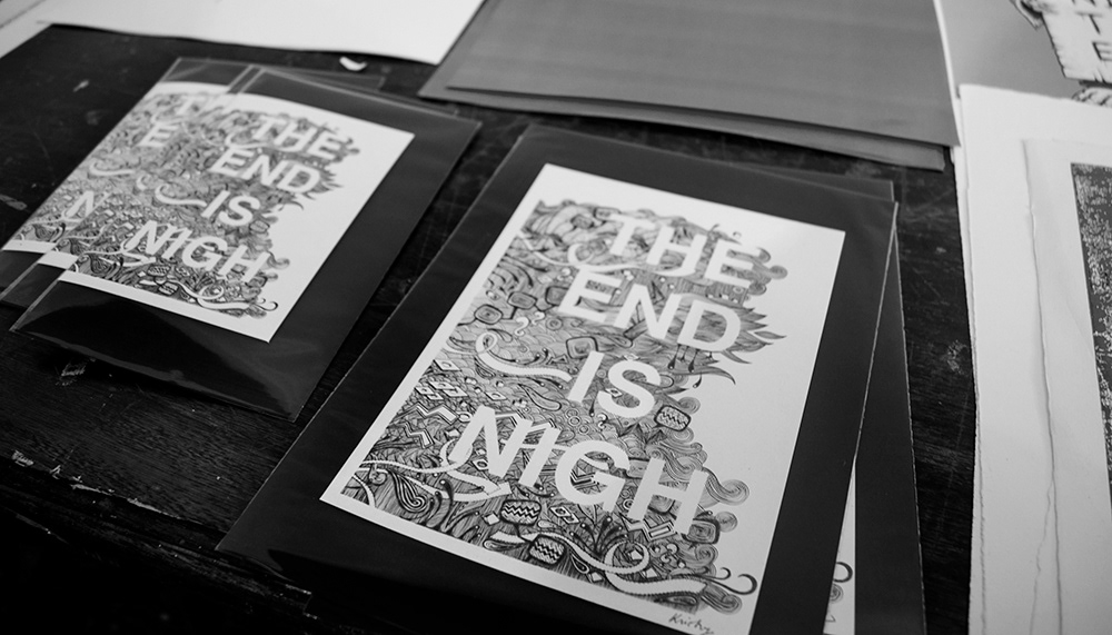 TheEndIsNigh the end lettering poster line drawing black and white abstarct Exhibition  DIT viscom Visual Communication