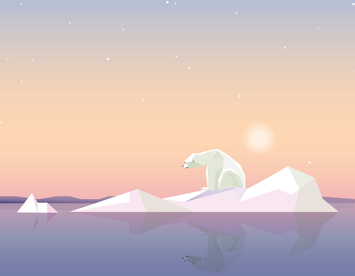 Landscape low polygon geometric graphics vector animal Polar Bear Wallpapers posters minimalistic contemporary colorful Ocean global warming Nature