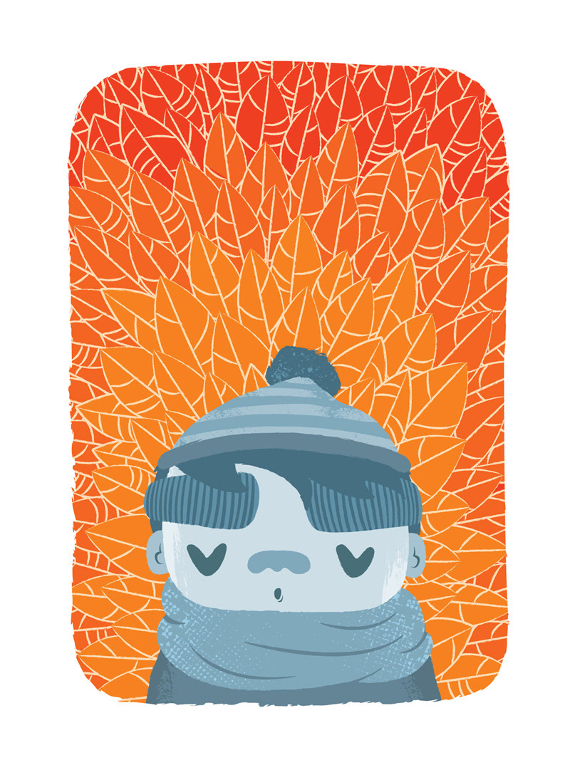 Flim  Illustration  Fall  Leaves autumn  boy  girl  Cute  vector  scarf orange blue