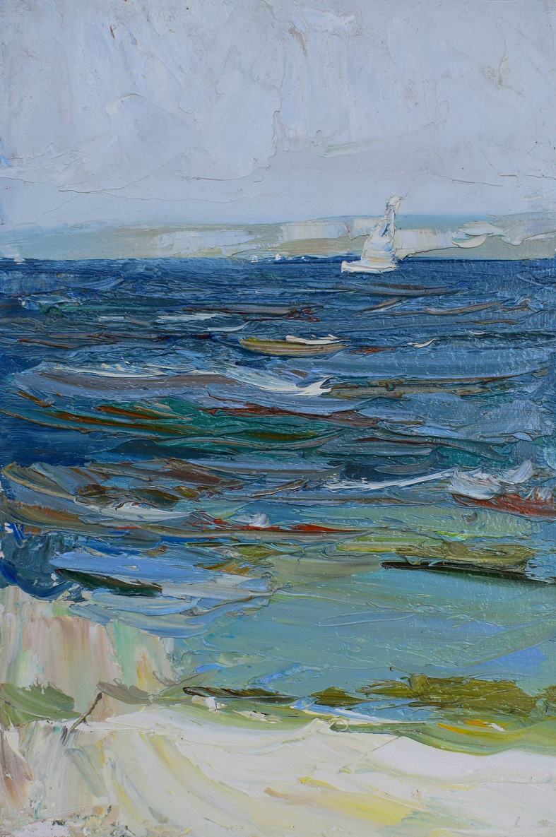 blue Etude impressionism Landscape oil red sea sketch SKY Sun