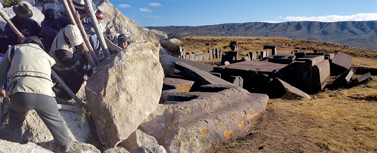 Tiwanaku stone transport experimental archaeology Digital Collage