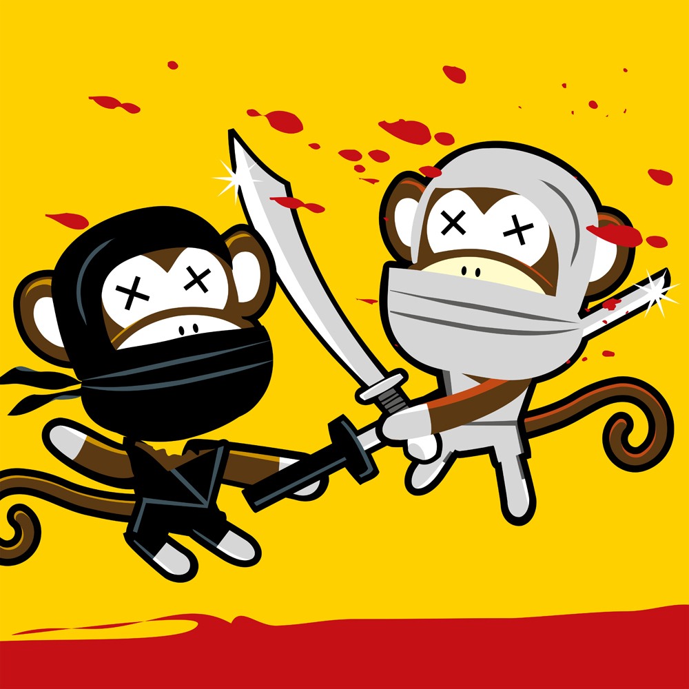 ninja monkey sock monkey cute comic pop culture battle Character vector neonmob