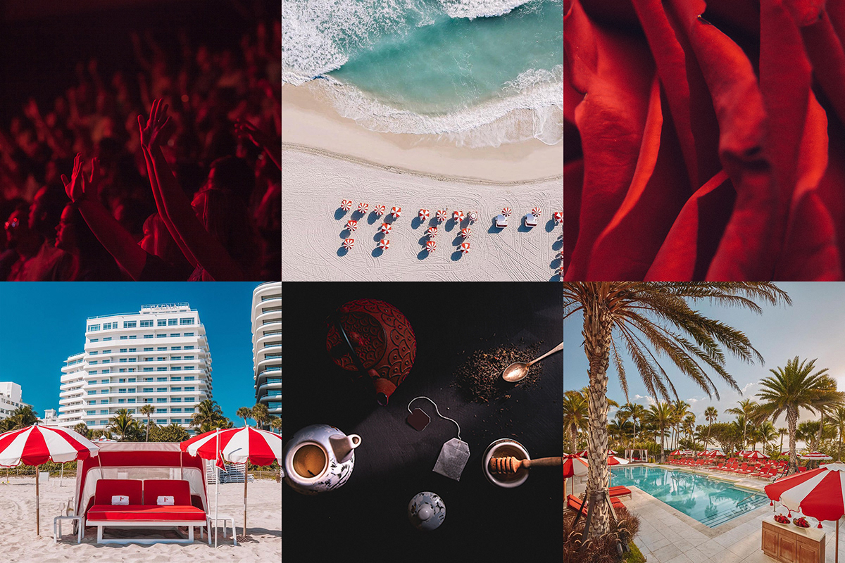 Different sensory images of the Faena hotel in Miami, Florida