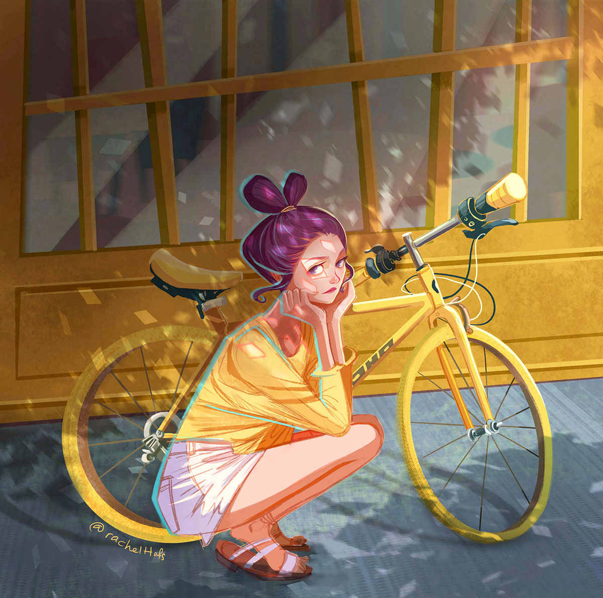 yellow Bicycle Bike girl Photo study lighting sketch