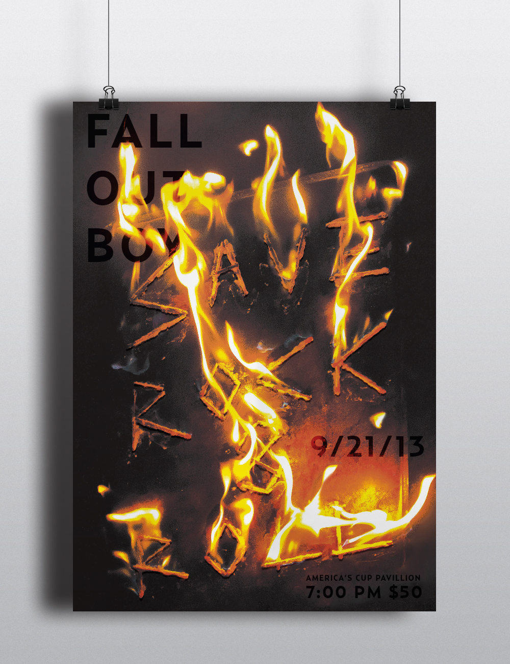 falloutboy type concert poster fire grunge alternative rock design