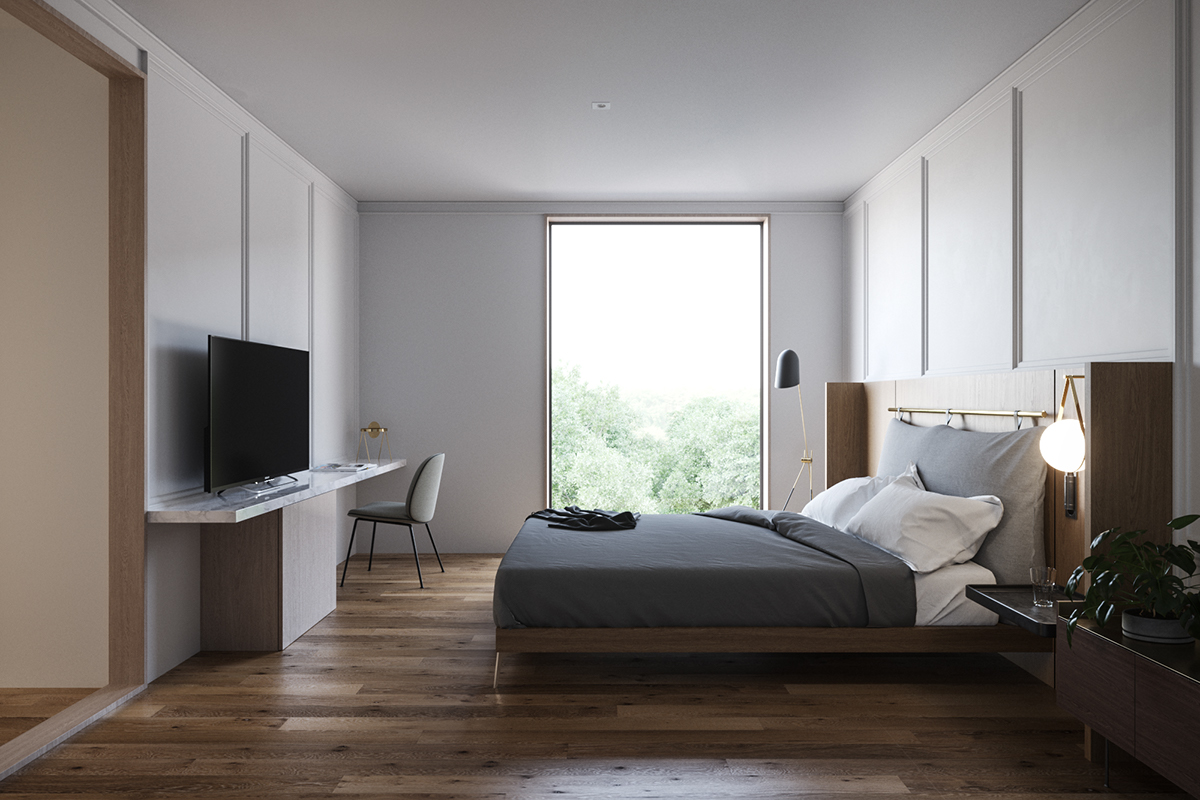 interior design  archviz CGI bedroom walk-in-closet Scandinavia