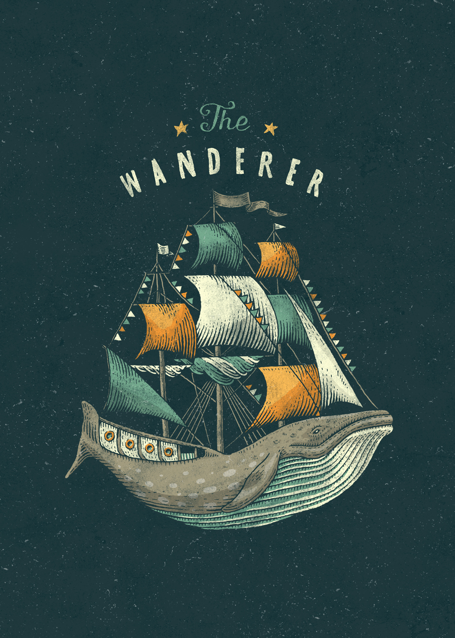 Whale ship Wanderer flag anchor Sailor sea Ocean nauti letters poster gift home