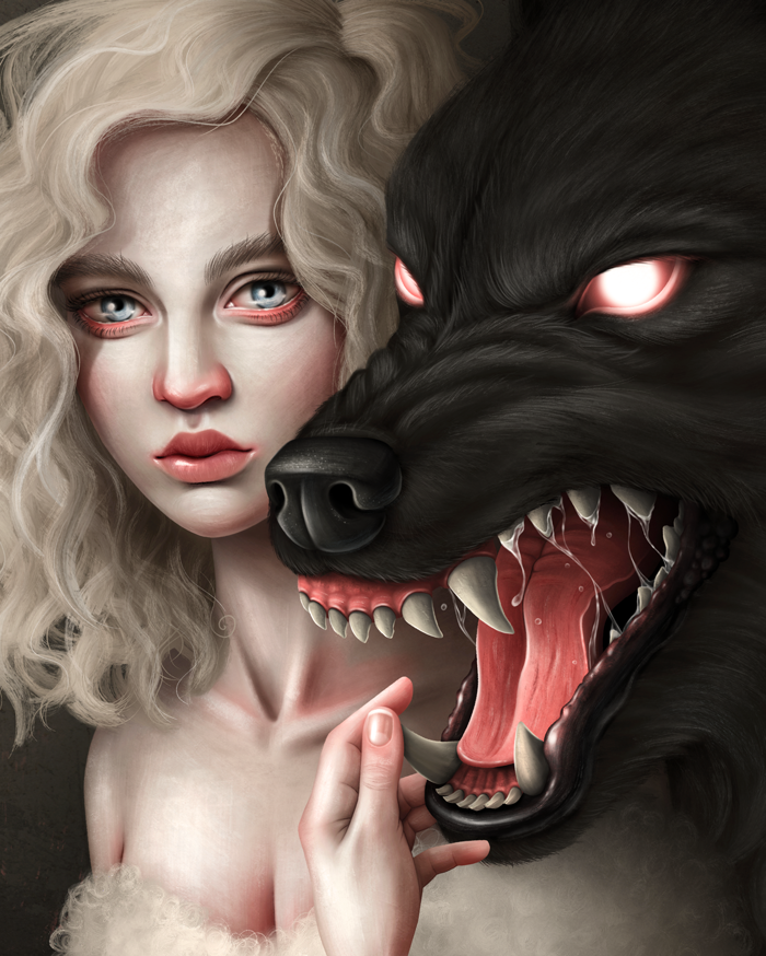 Character design  dark Digital Art  ILLUSTRATION  painting   portrait surreal surrealism wolf woman
