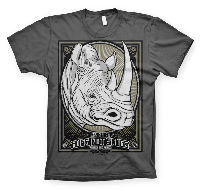 Rhino south africa conservation Animal Planet woodcut black and white vector