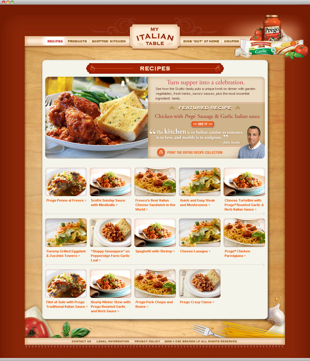 Prego food products microsite site design interactive utility