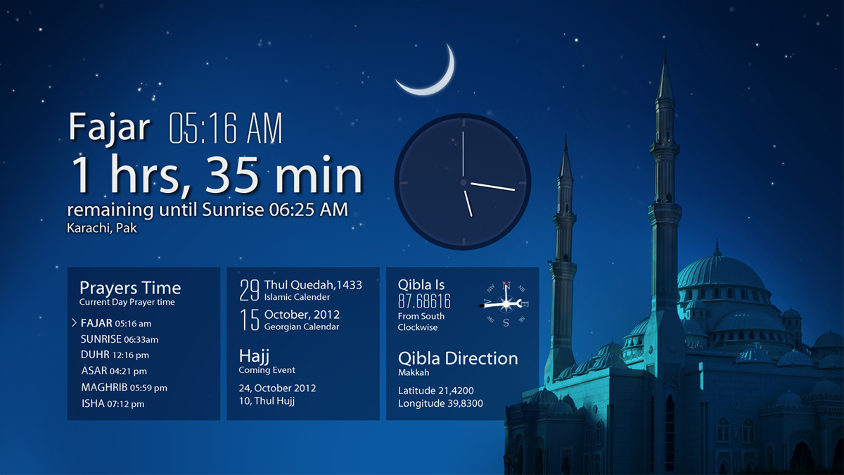 islam Prayers Time Windows8 App Qibla Direction islamic calendar