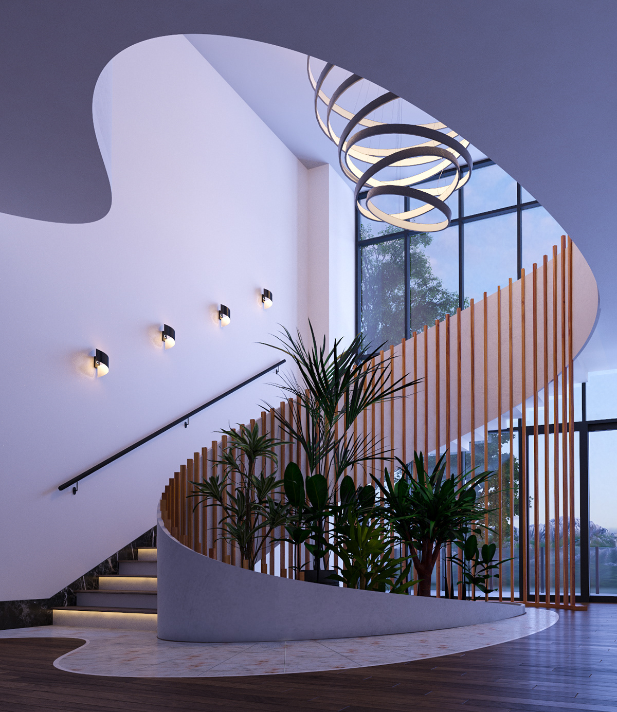 Spiral stair Interior design lighting revit renovation
