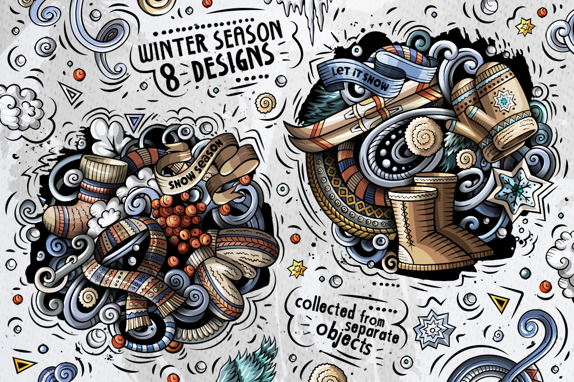 doodles vector ILLUSTRATION  creative market bundle balabolka winter cartoon season clipart