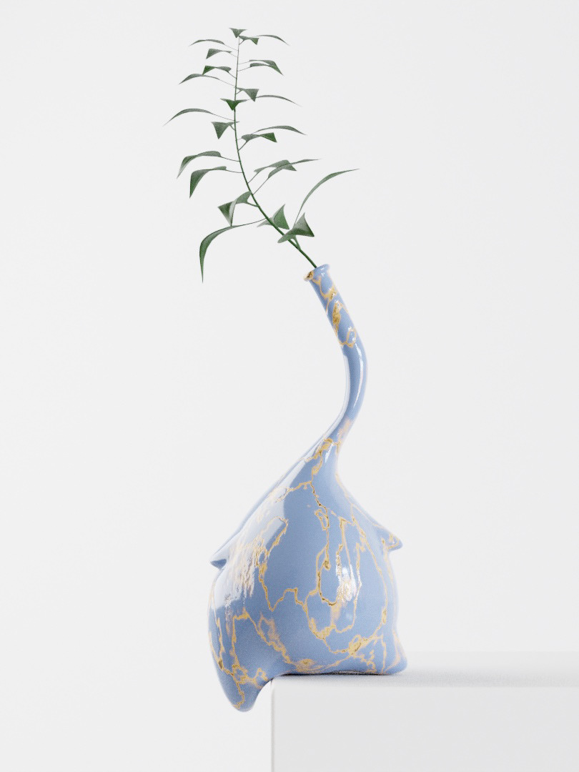 3D b3d blender blue porcelain Vase