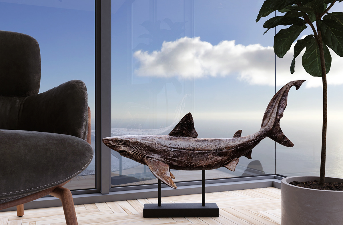 CG vray visualization rendering Interior modern Ocean 3D shark Christmas