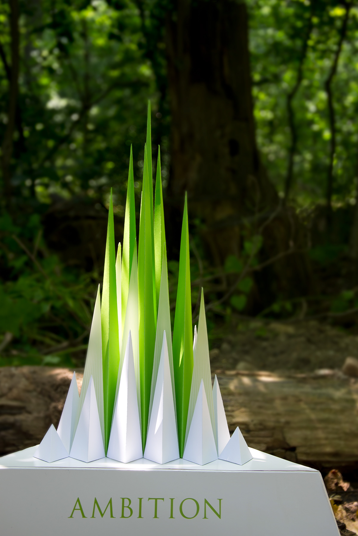 ambition top rise pyramid paper sculpture craft handmade green Tree  hill goal climb
