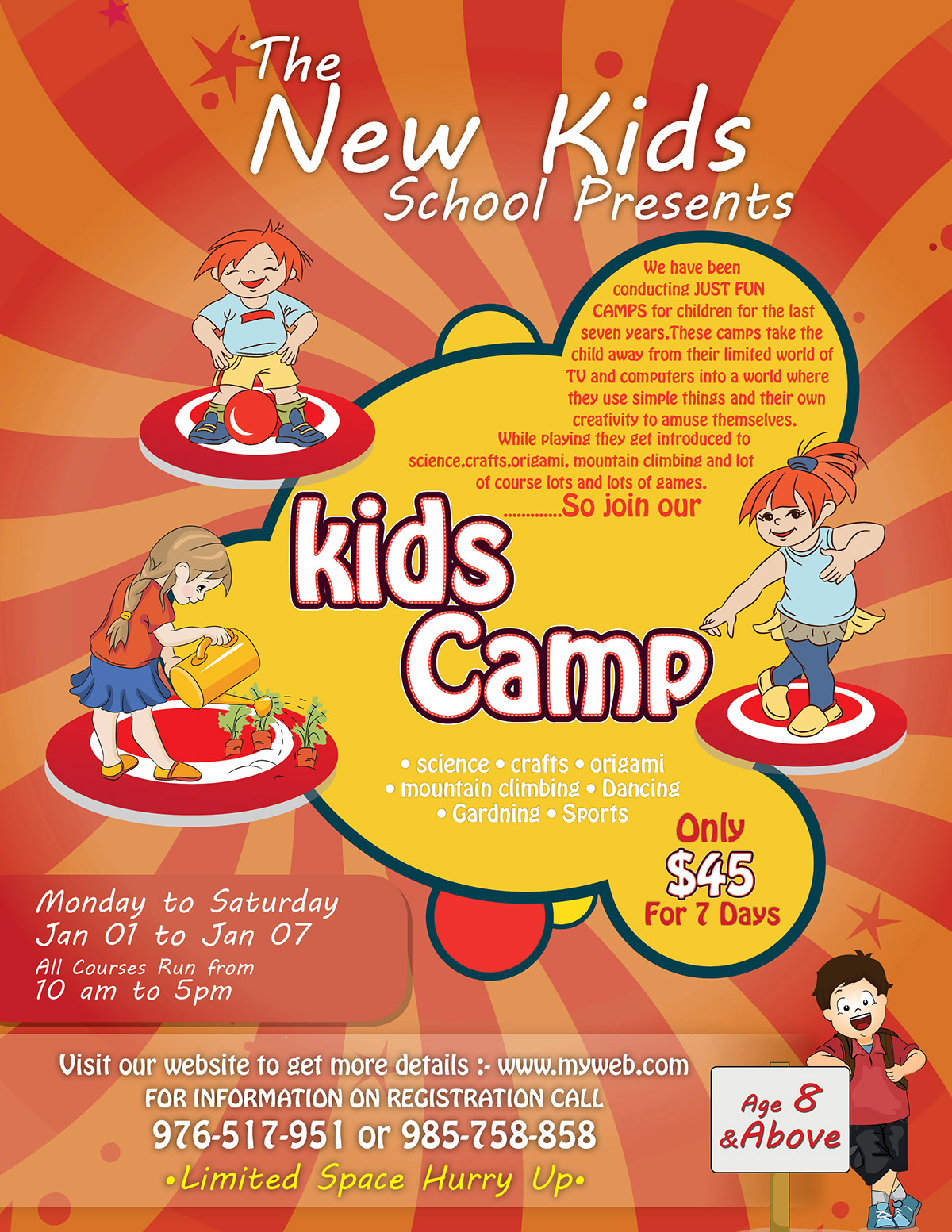 kids sport adventure camp academy camping children club school college flyer Holiday