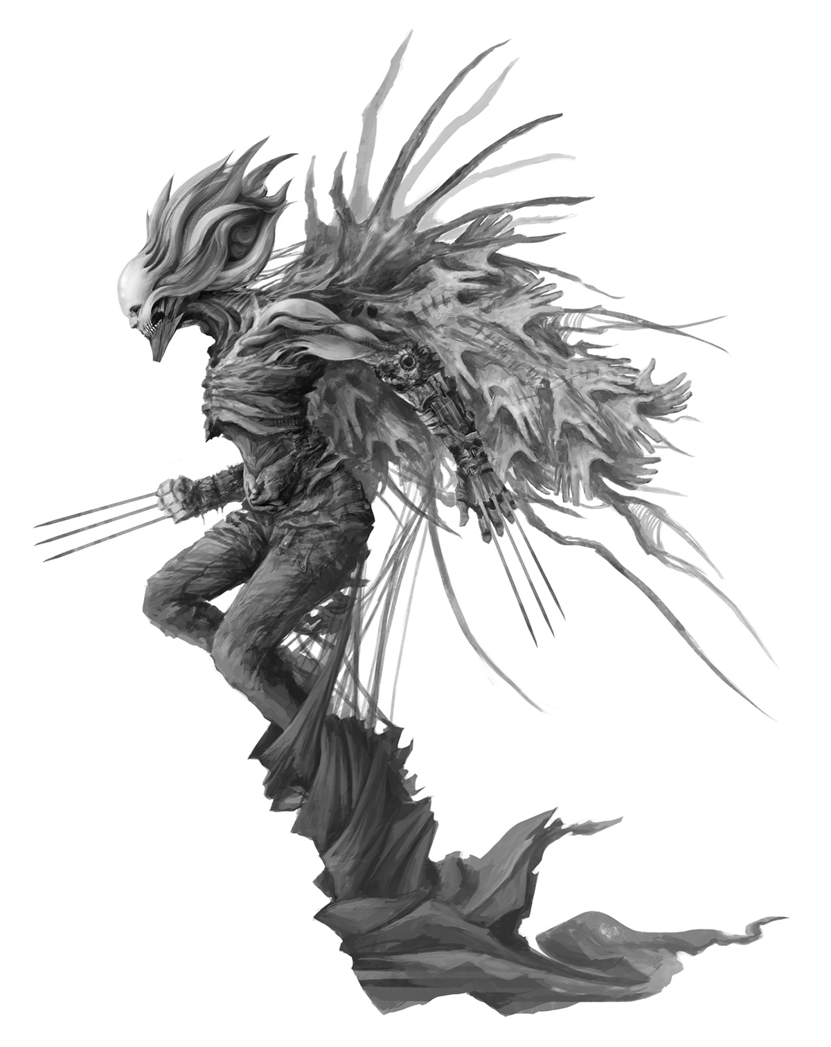 shattered rpg concept Character hangel monster hands wings creature Cyberpunk fantasy