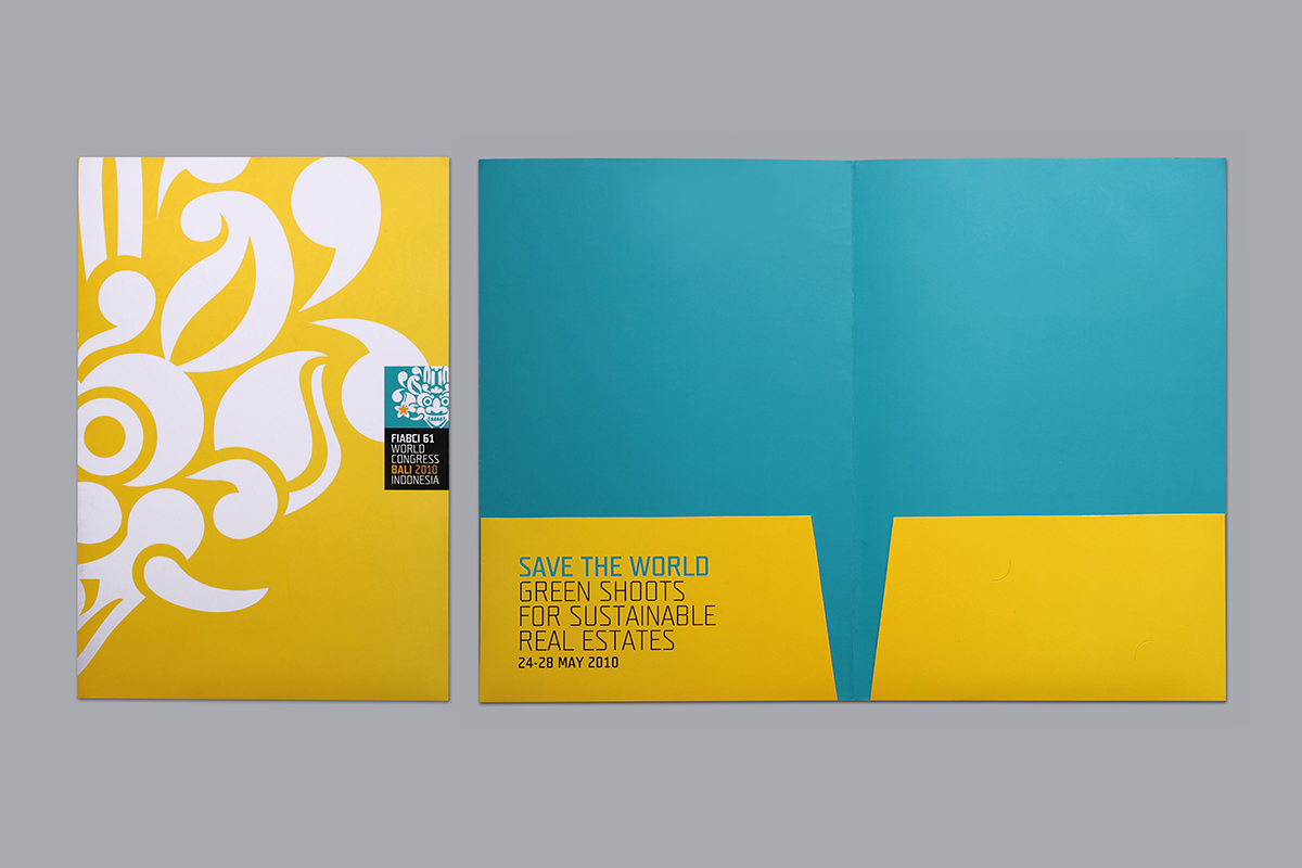 FIABCI 61 bali green property converence blue yellow barong brochure Marketing Kit color logo folder cd fold