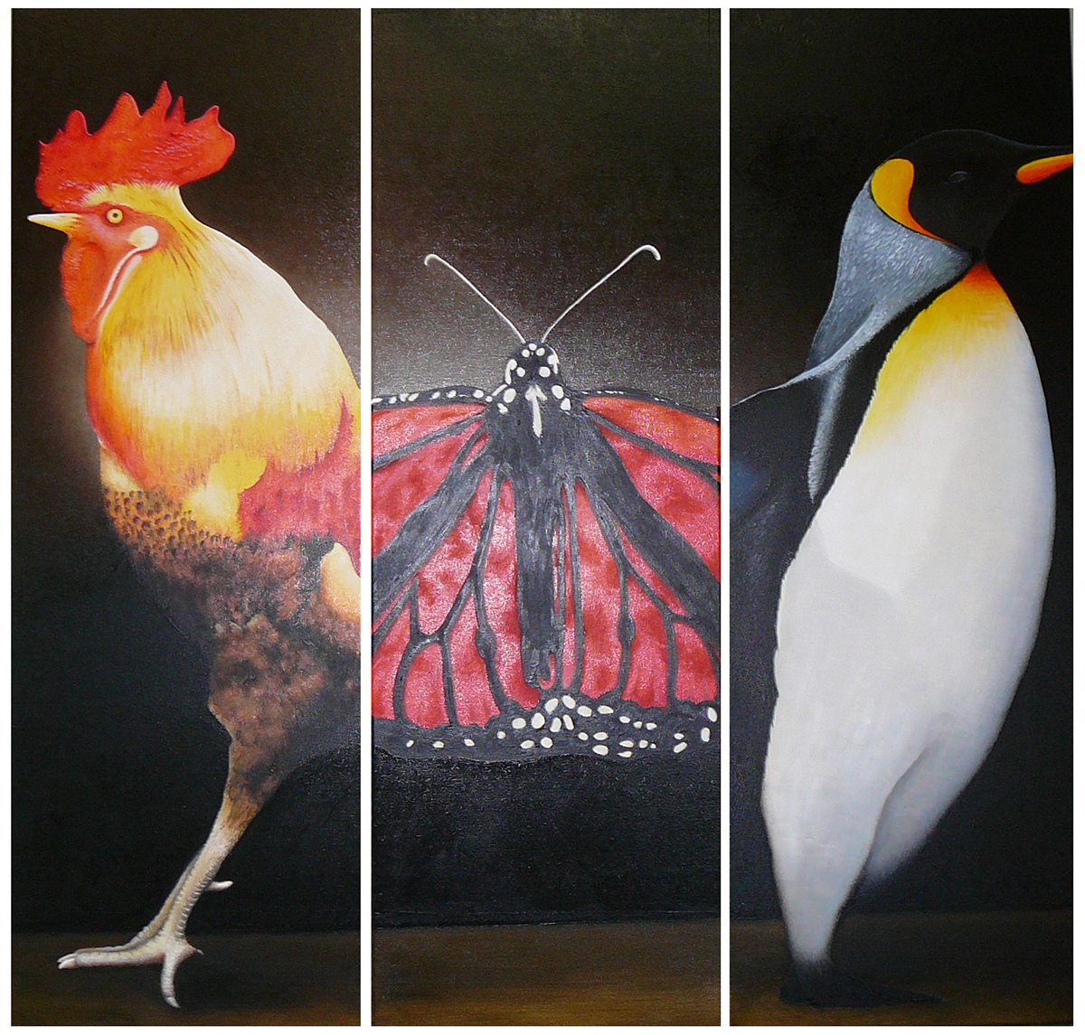 animal wildlife Triptiek canvas Nature butterfly pingiun Rooster
