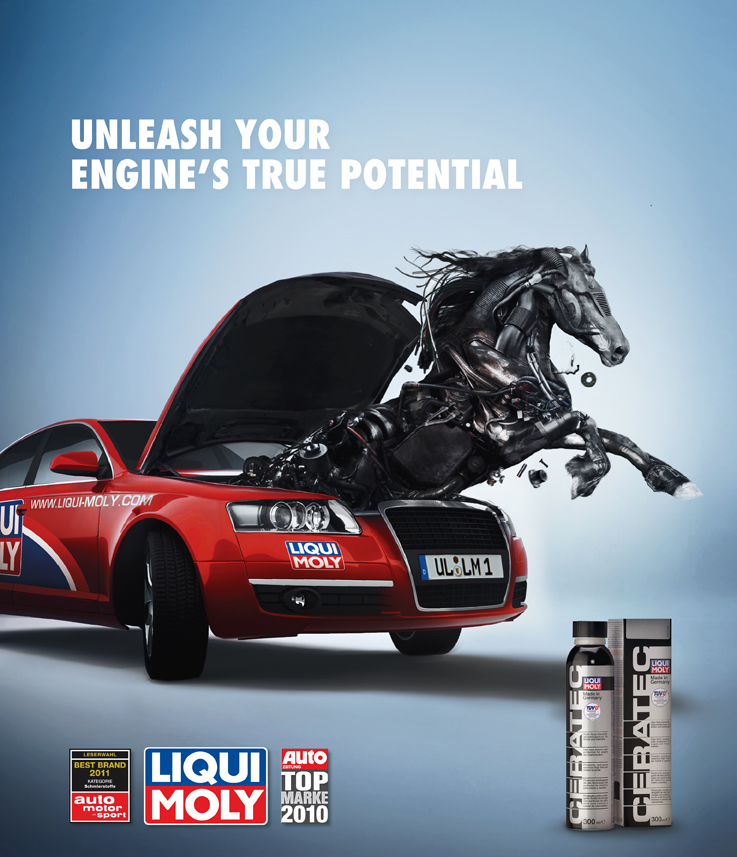 Liqui Moly car horse engine power speed additive ad