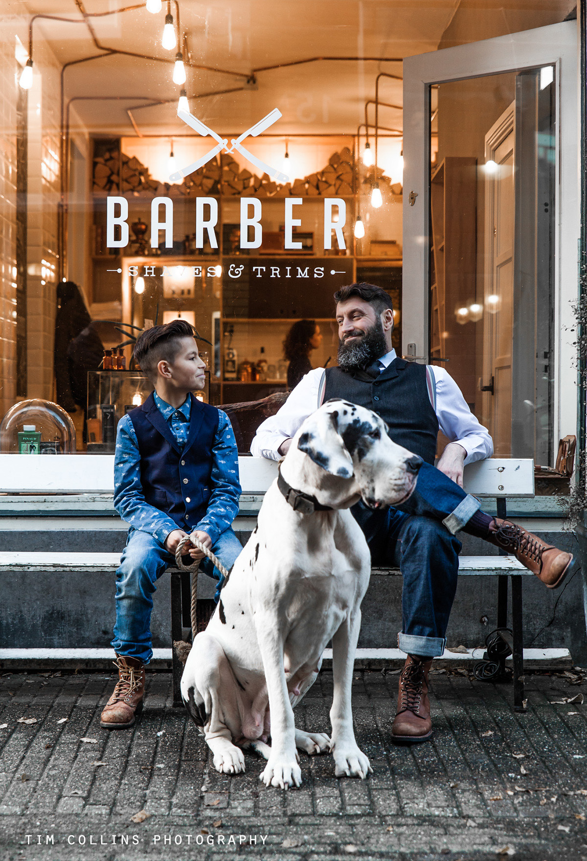 Denim barber dog lifestlye barbershop kids fashion