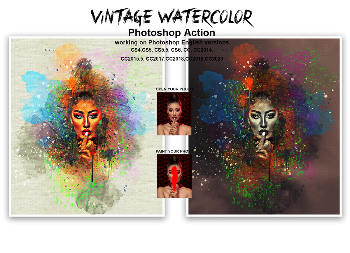 abstract painting artistic watercolor BRUSHES PHOTOSHOP painting   portrait vintage action vintage watercolo drawing vintage watercolor watercolo painting watercolor art