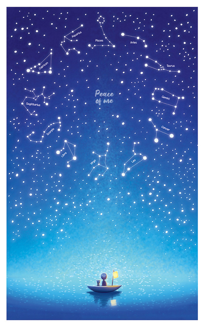 calm cats Constellations Digital Art  digital painting illustrations inner peace night sky peace starry sky
