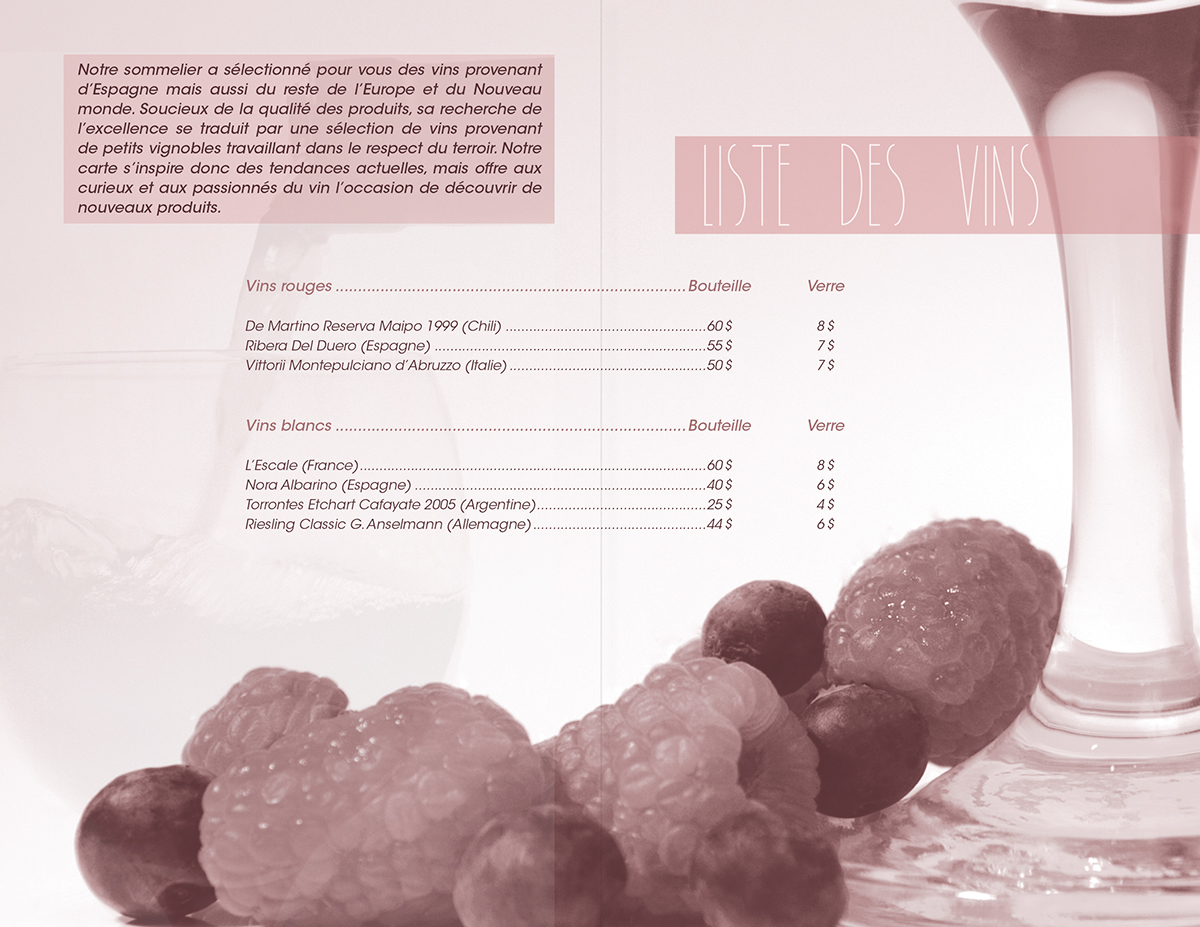 Duotone photo InDesign photoshop wine list Layout