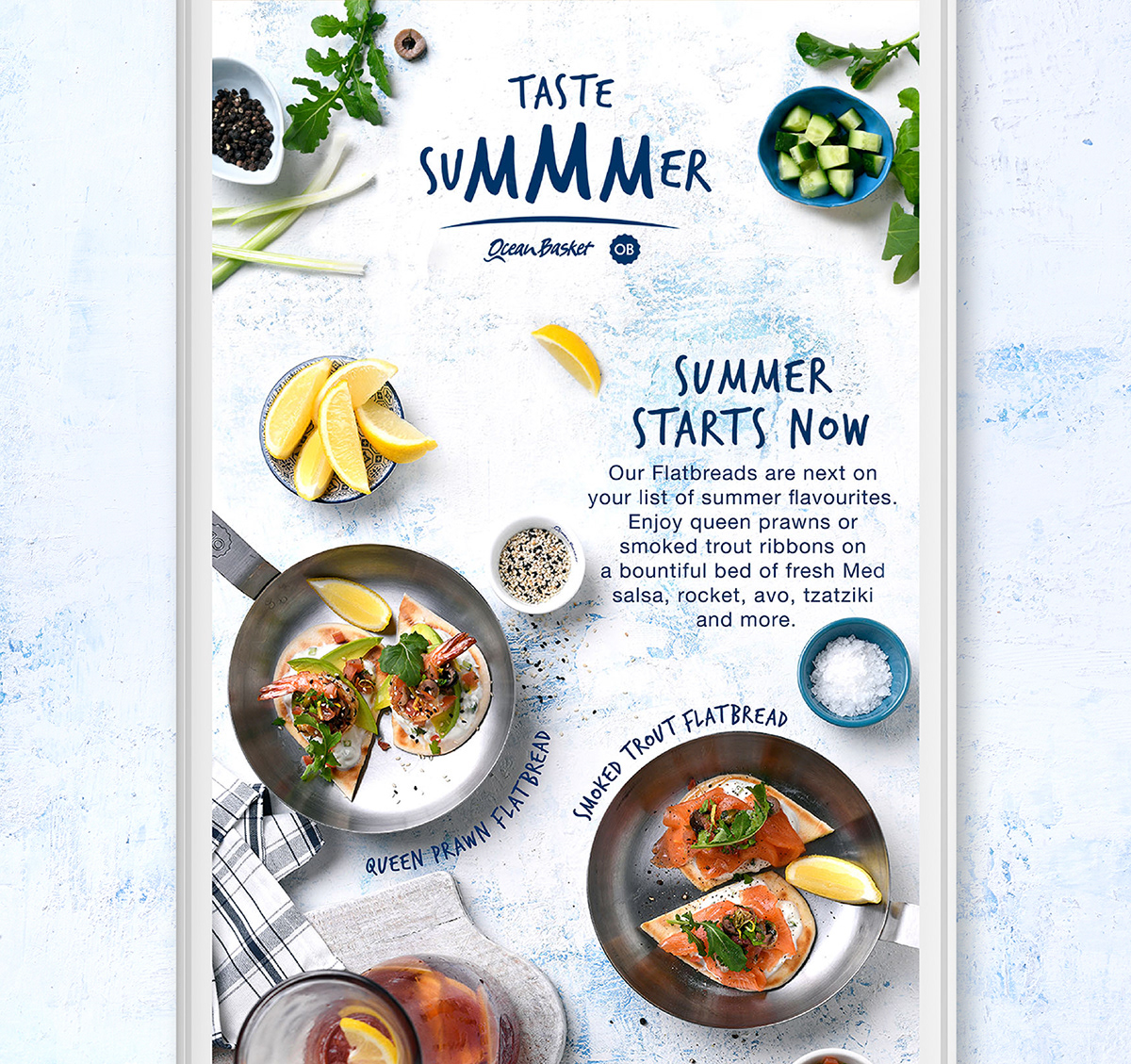 ocean basket Food  summer social media menu digital campaign Food Advertising food photography design blue
