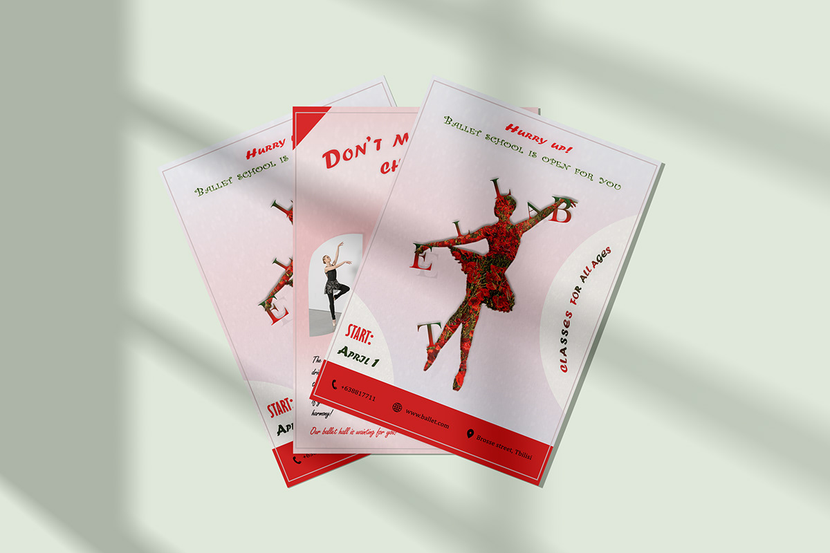 ballerina ballet brochure DANCE   flyer Flyer Design graphic design  გრაფიკული დიზაინი branding  Branding design