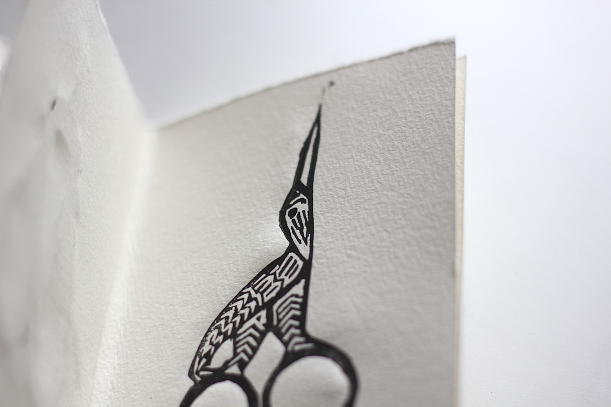 letter black White scissors tool linocut woodcut printmaking blockprint ink