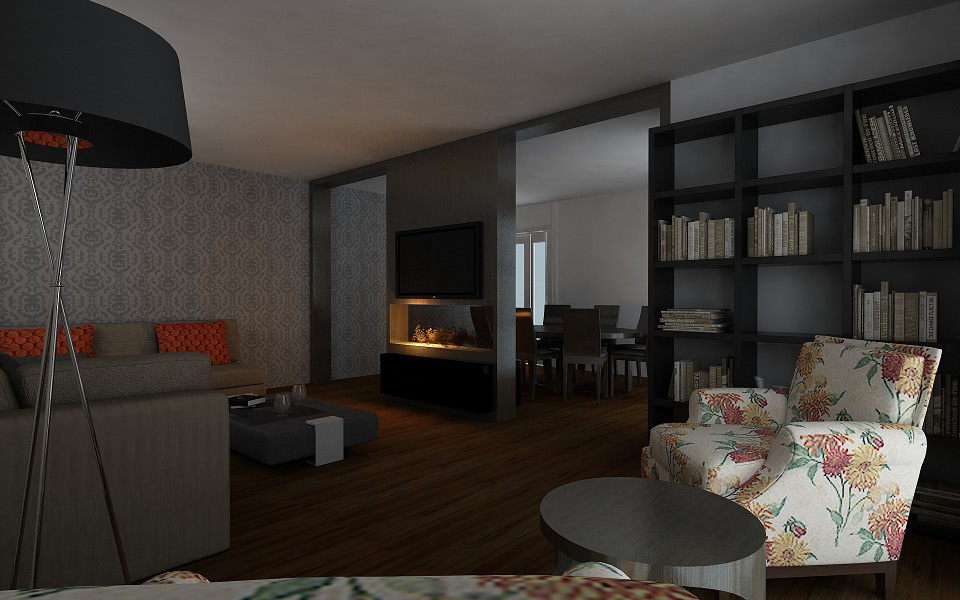 3D model home living room fireplace modern