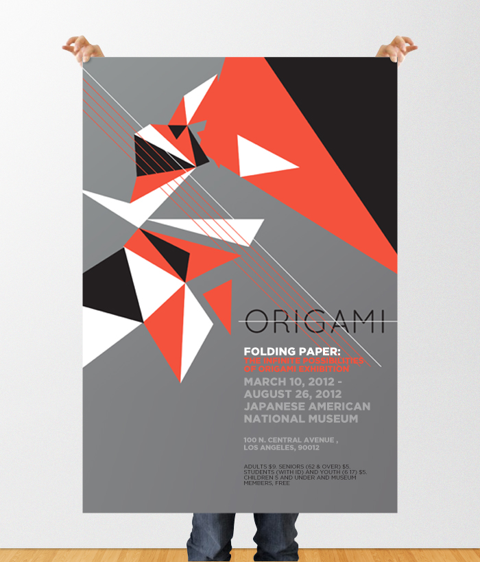 origami   exhibition poster  los angeles interior poster  hanging poster  museum poster