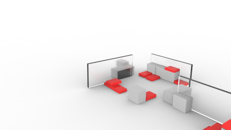 modular red furniture system Health design playfull waiting room divide block