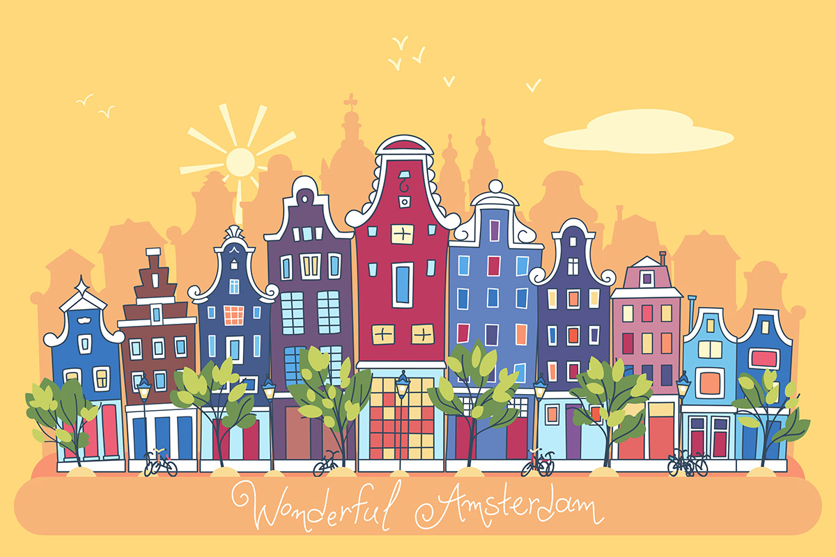 amsterdam Netherlands Holland Travel city vector adobe illustrator banner Landmark