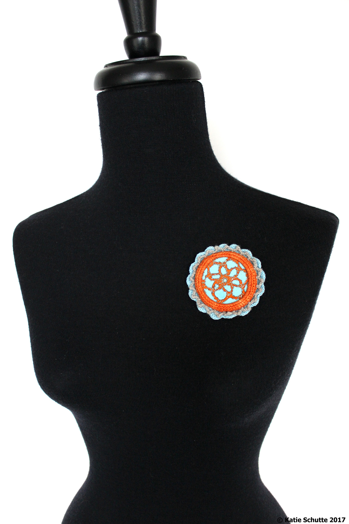 crochet jewelry brooch pin Wearable adornment fiber Textiles metalsmithing enamel