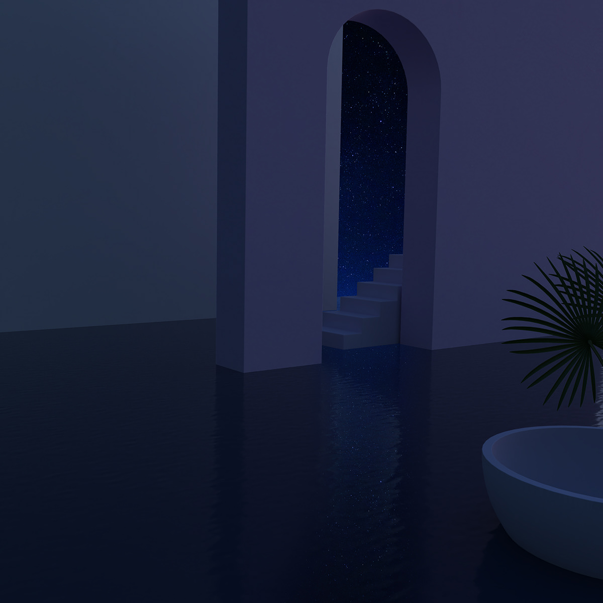 3D 3d art 3d render abstract arabian nights architecture mediterranean night sky Render water
