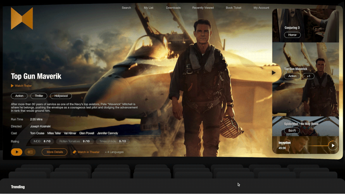 movie interaction Entertainment media Web Design  user experience sreaming dark theme UI UX design user interface