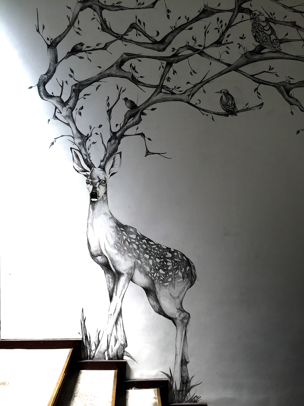 deer stag Tree  antlers deer antlers  Behance amal uppal sketch pencil wall art