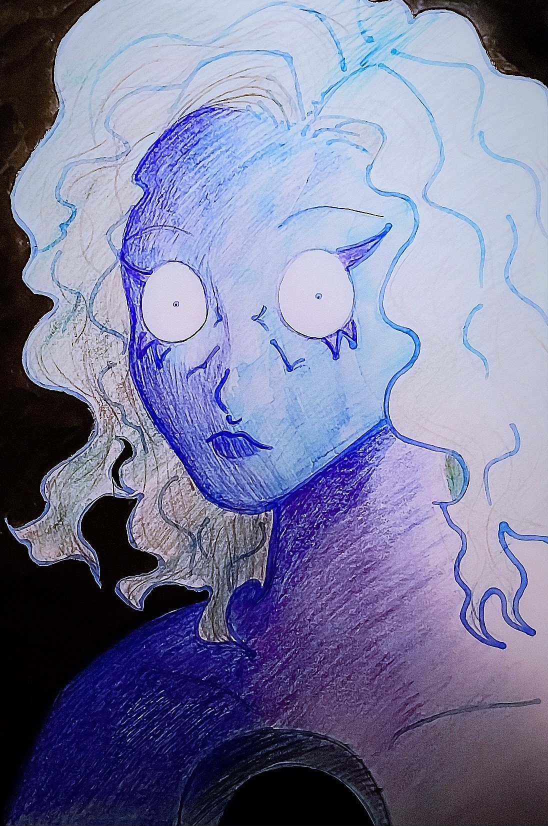 eyes blue Indigo purple woman Scary colour pencils
