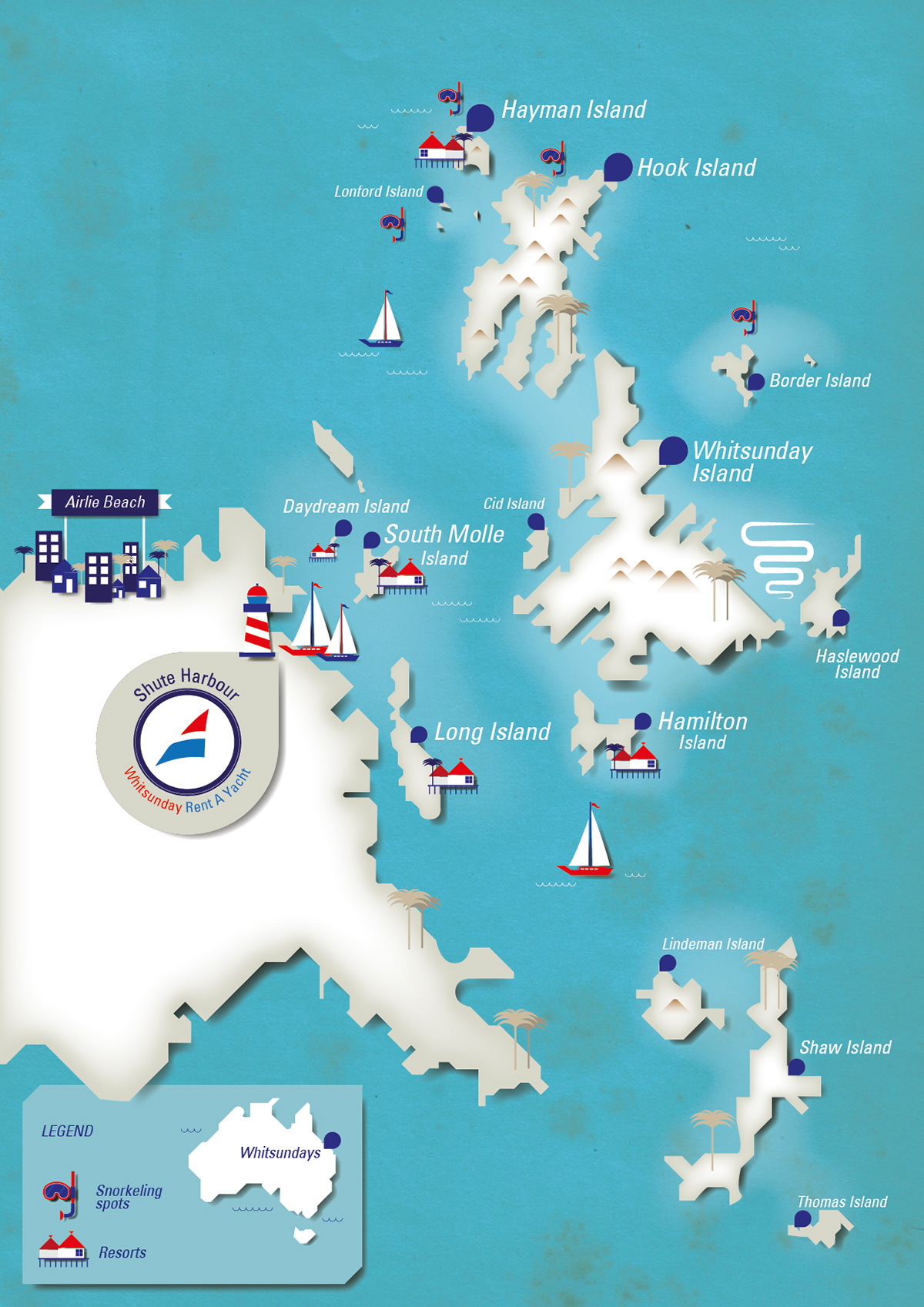 map   icon Island Whitsundays navy  boat blue red sea