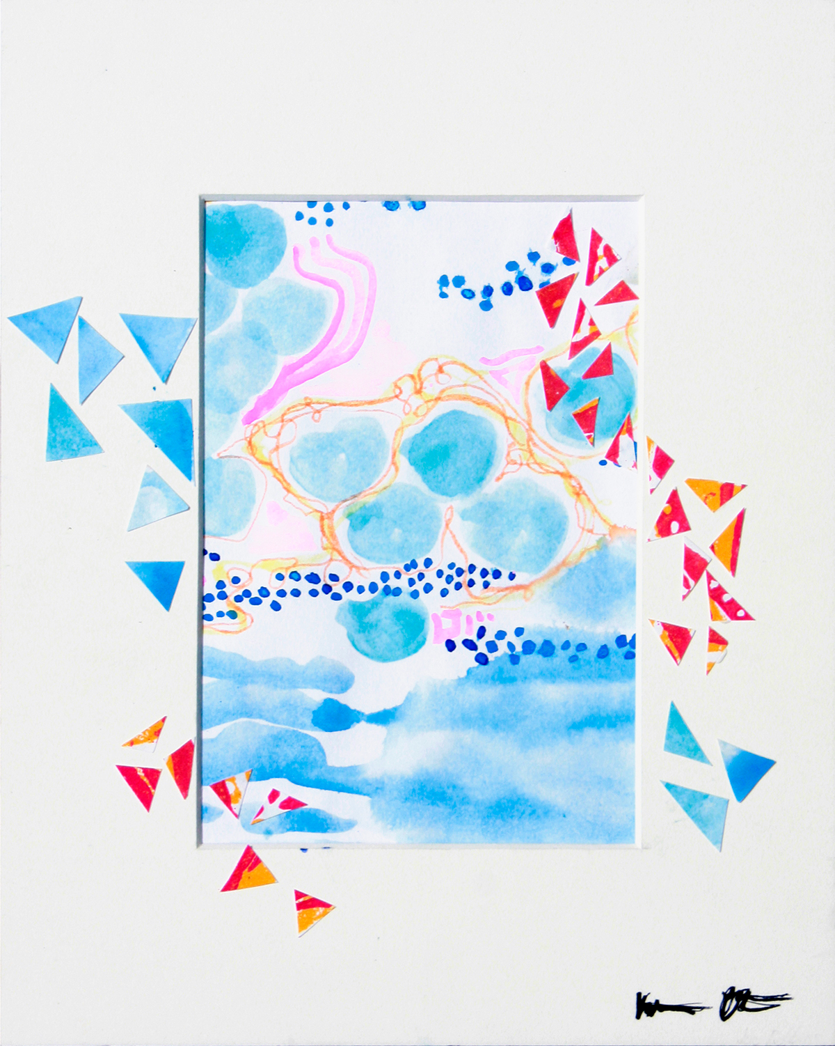 collage blue birds pink orange pattern Repetition paper paint watercolor acrylic