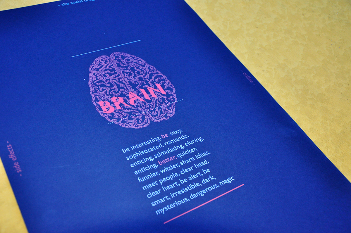 Coffee brain heart stimulant screen print screen printing print poster