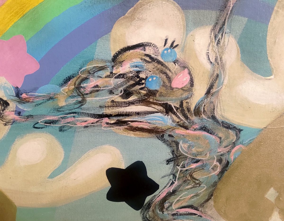 acrylic painting canvas collage fantasy femaleartist popsurrealism rainbow stars unicorn